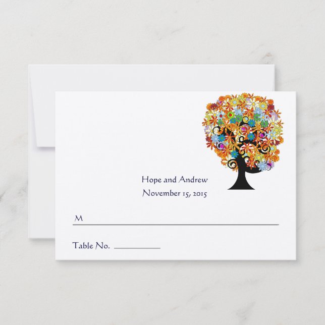 Multi Coloured Flower  Love Tree Wedding Place Car Invitation (Front)