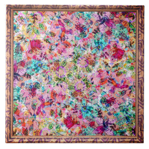 Multi-Coloured Flowers Abstract Ceramic Tile
