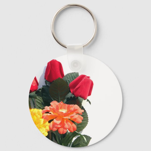 Multi-Coloured Flowers Key Ring (Front)