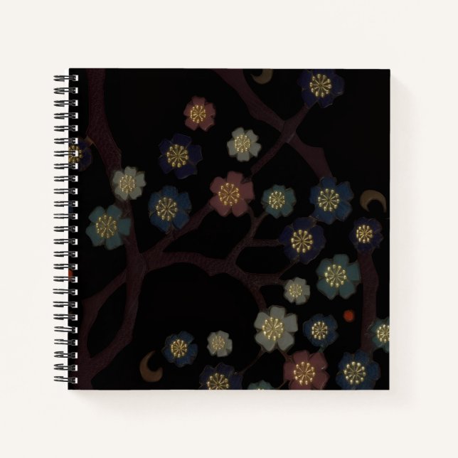 Multi-Coloured Flowers On Black Notebook (Front)