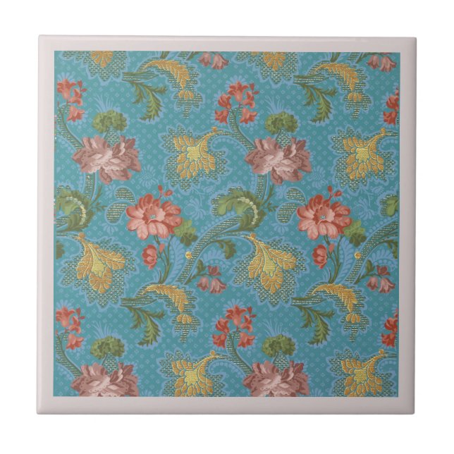 Multi-Coloured Flowers Pattern Ceramic Tile (Front)