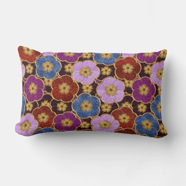 Multi-Coloured Flowers Pattern Lumbar Cushion (Front)