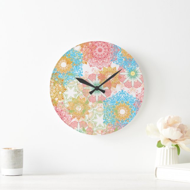Multi-Coloured Flowers Wall Clock (Home)