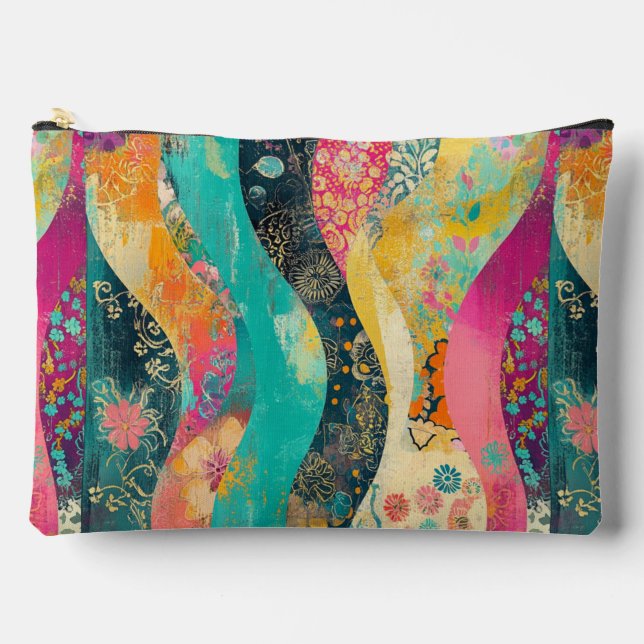 Multi-Coloured Flowers Wave Accessory Pouch (Front)