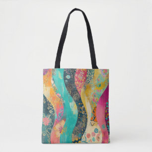 Multi-Coloured Flowers Wave Tote Bag