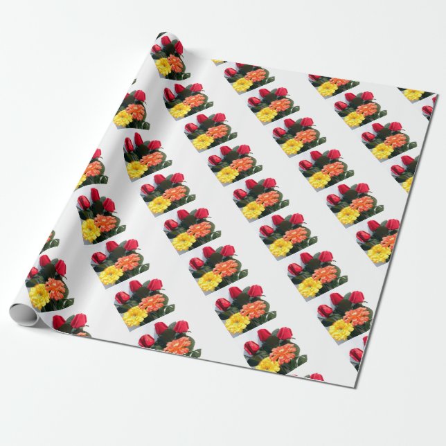 Multi-Coloured Flowers Wrapping Paper (Unrolled)