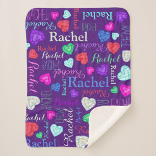 Multi coloured gemstones custom name Rachel Sherpa Blanket