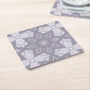 Multi-coloured geometric pattern retro square paper coaster