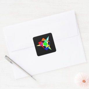 Multi coloured geometric star burst square sticker