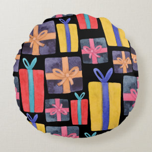 Multi-Coloured Gifts Watercolor Seamless Round Cushion