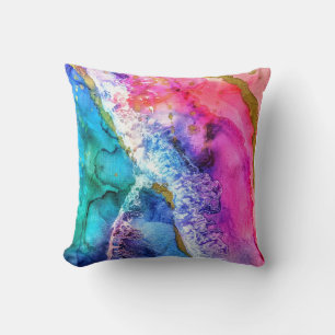 Multi-Coloured Gold Acrylic Painting Abstract Art Cushion