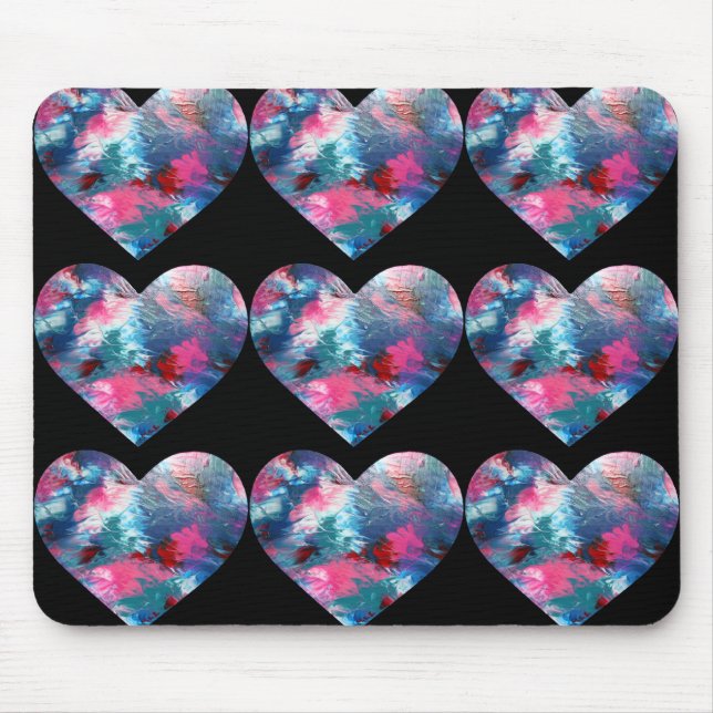 Multi Coloured Heart Paint on Wood Mouse Pad (Front)