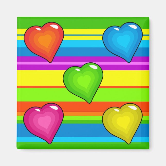 Multi-coloured Hearts and Stripes Magnet (Front)