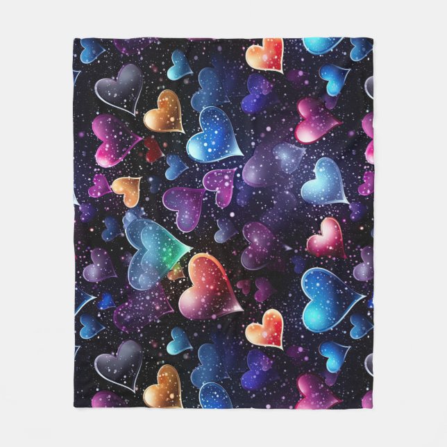 Multi Coloured Hearts Fleece Blanket (Front)