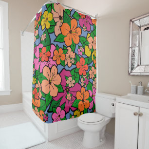 Multi-coloured Hibiscus Flowers Shower Curtain