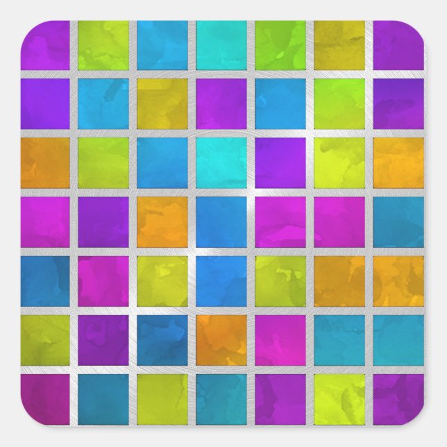 Multi Coloured Jewel Mosaic Square Sticker (Front)