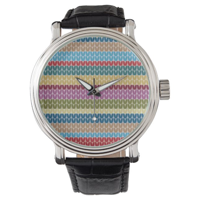 Multi-Coloured Knitted Style Striped Watch (Front)