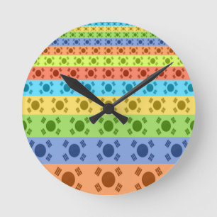 Multi-Coloured Korean Flag Art Print Round Clock