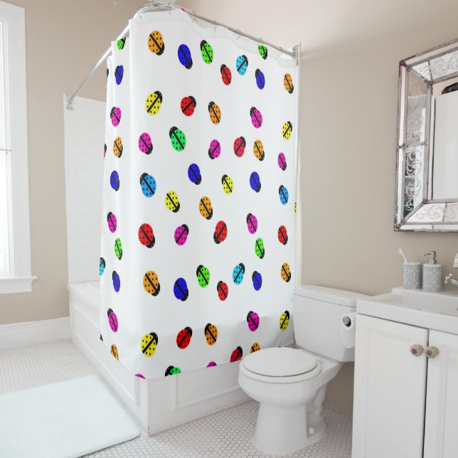 Multi Coloured Lady Bug Shower Curtain (In Situ)
