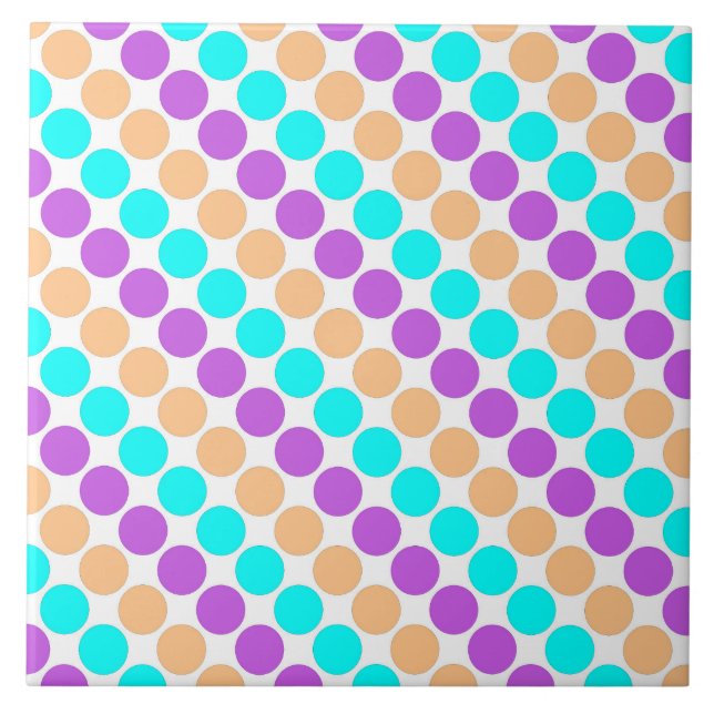 Multi coloured large polka dots retro sixties ceramic tile (Front)