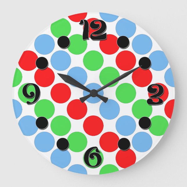 Multi coloured large polka dots retro sixties clock (Front)