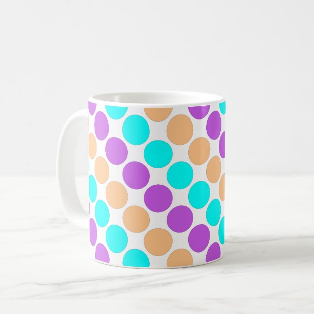 Multi coloured large polka dots retro sixties coffee mug (Front Left)