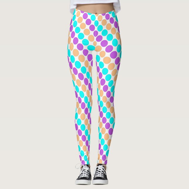 Multi coloured large polka dots retro sixties leggings (Front)