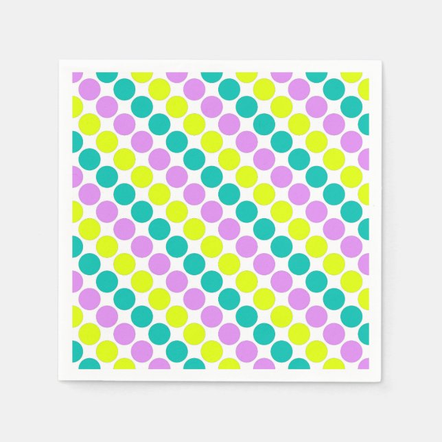 Multi coloured large polka dots retro sixties napkin (Front)