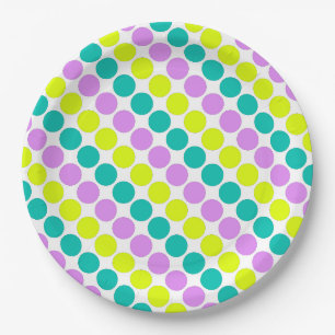 Multi coloured large polka dots retro sixties paper plate