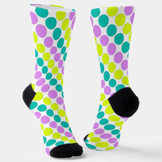Multi coloured large polka dots retro sixties socks (Angled)