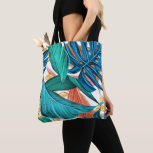 Multi-Coloured Leaves & Palm Leaves Tote Bag
