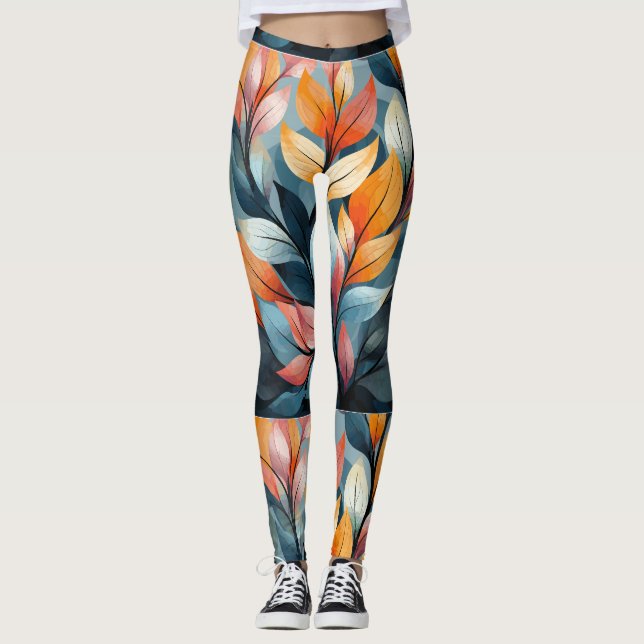 Multi-coloured Leaves  Thunder_Cove  Leggings (Front)