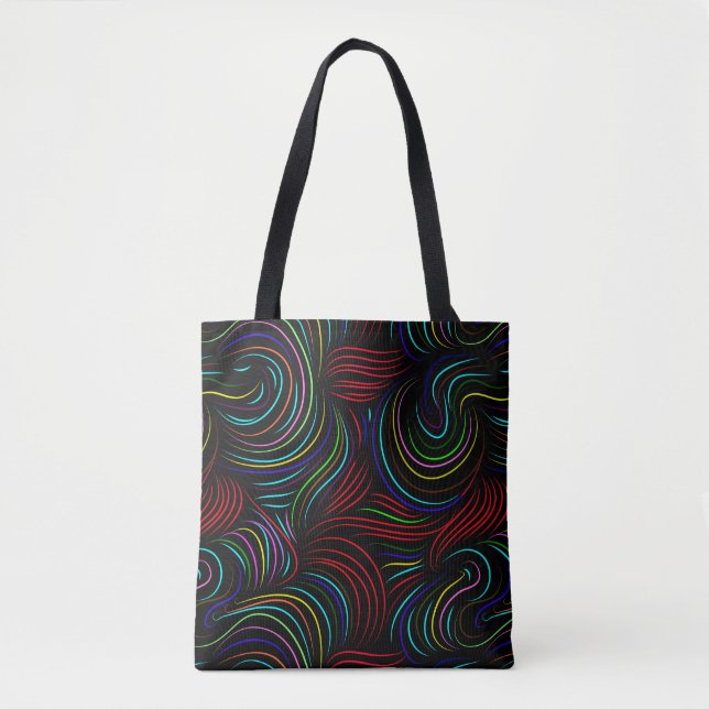 Multi-coloured line pattern tote bag (Front)