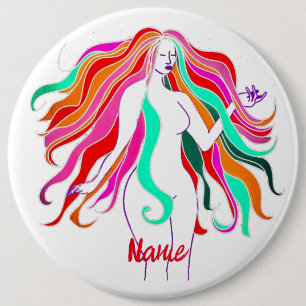 Multi-coloured long-haired goddess Thunder_Cove 6 Cm Round Badge