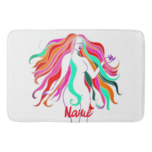 Multi-coloured long-haired goddess Thunder_Cove Bath Mat