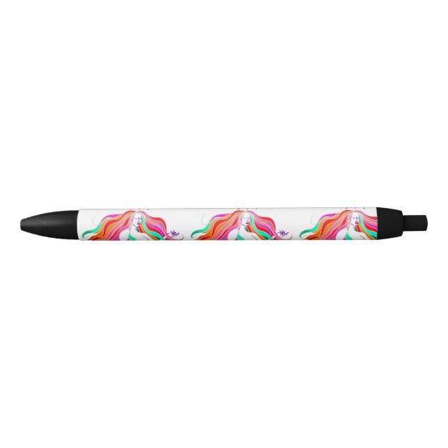 Multi-coloured long-haired goddess Thunder_Cove  Black Ink Pen (Front)