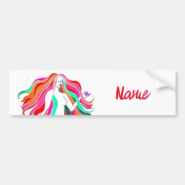 Multi-coloured long-haired goddess Thunder_Cove  Bumper Sticker (Front)