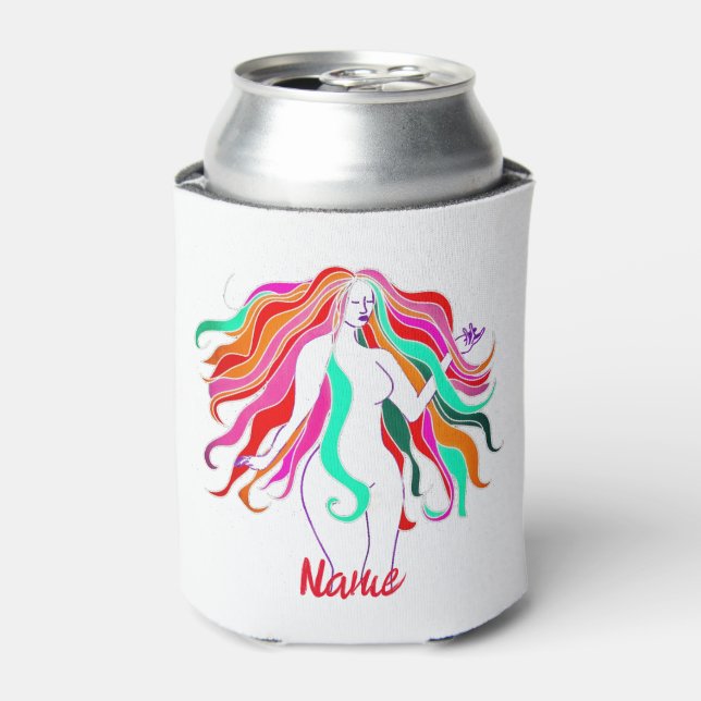 Multi-coloured long-haired goddess Thunder_Cove Can Cooler (Can Front)
