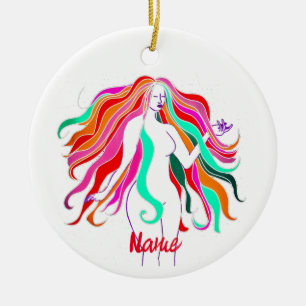 Multi-coloured long-haired goddess Thunder_Cove Ceramic Ornament
