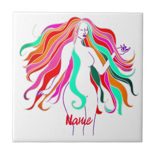 Multi-coloured long-haired goddess Thunder_Cove Ceramic Tile