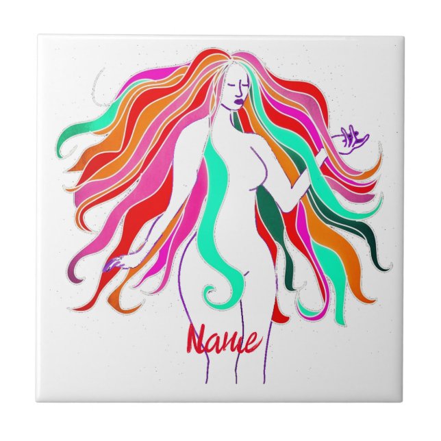 Multi-coloured long-haired goddess Thunder_Cove Ceramic Tile (Front)