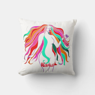 Multi-coloured long-haired goddess Thunder_Cove Cushion