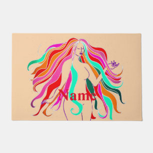 Multi-coloured long-haired goddess Thunder_Cove Doormat