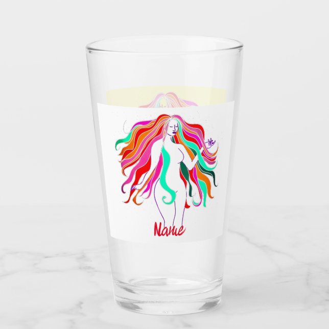 Multi-coloured long-haired goddess Thunder_Cove Glass (Front)