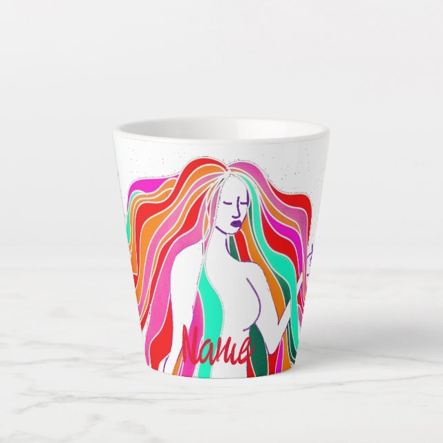 Multi-coloured long-haired goddess Thunder_Cove Latte Mug (Front)