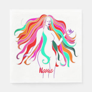 Multi-coloured long-haired goddess Thunder_Cove Napkin