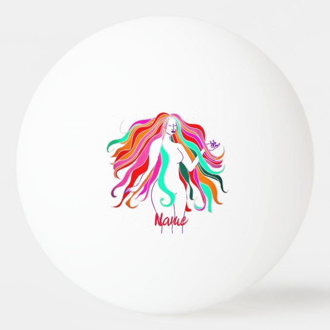 Multi-coloured long-haired goddess Thunder_Cove Ping Pong Ball (Front)