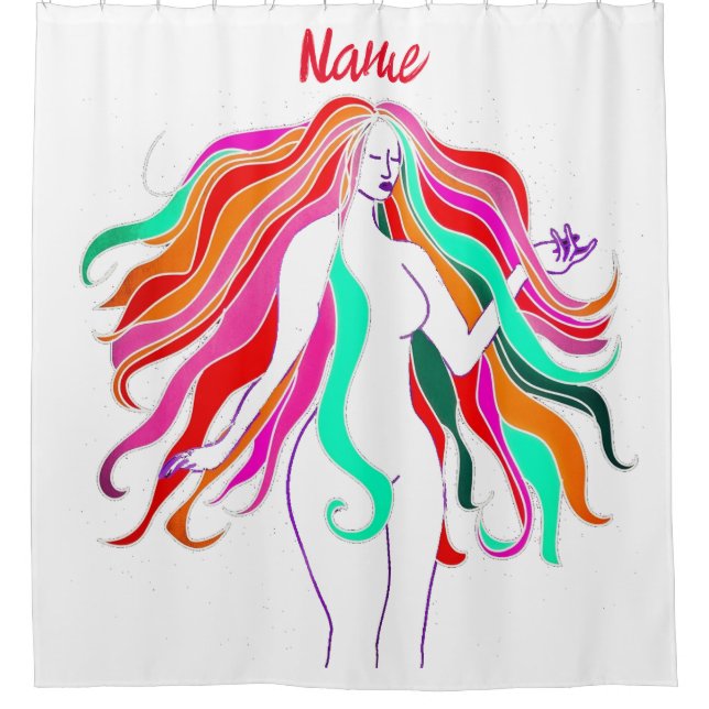 Multi-coloured long-haired goddess Thunder_Cove Shower Curtain (Front)