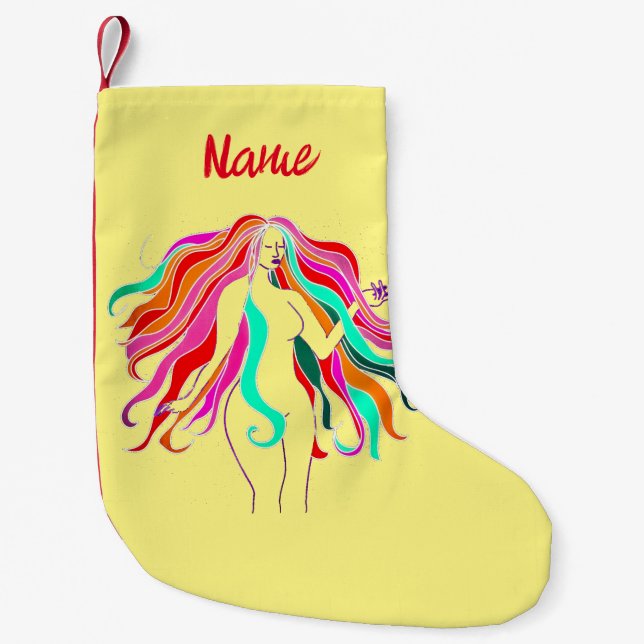 Multi-coloured long-haired goddess Thunder_Cove Small Christmas Stocking (Front)