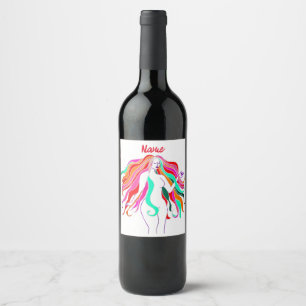 Multi-coloured long-haired goddess Thunder_Cove Wine Label